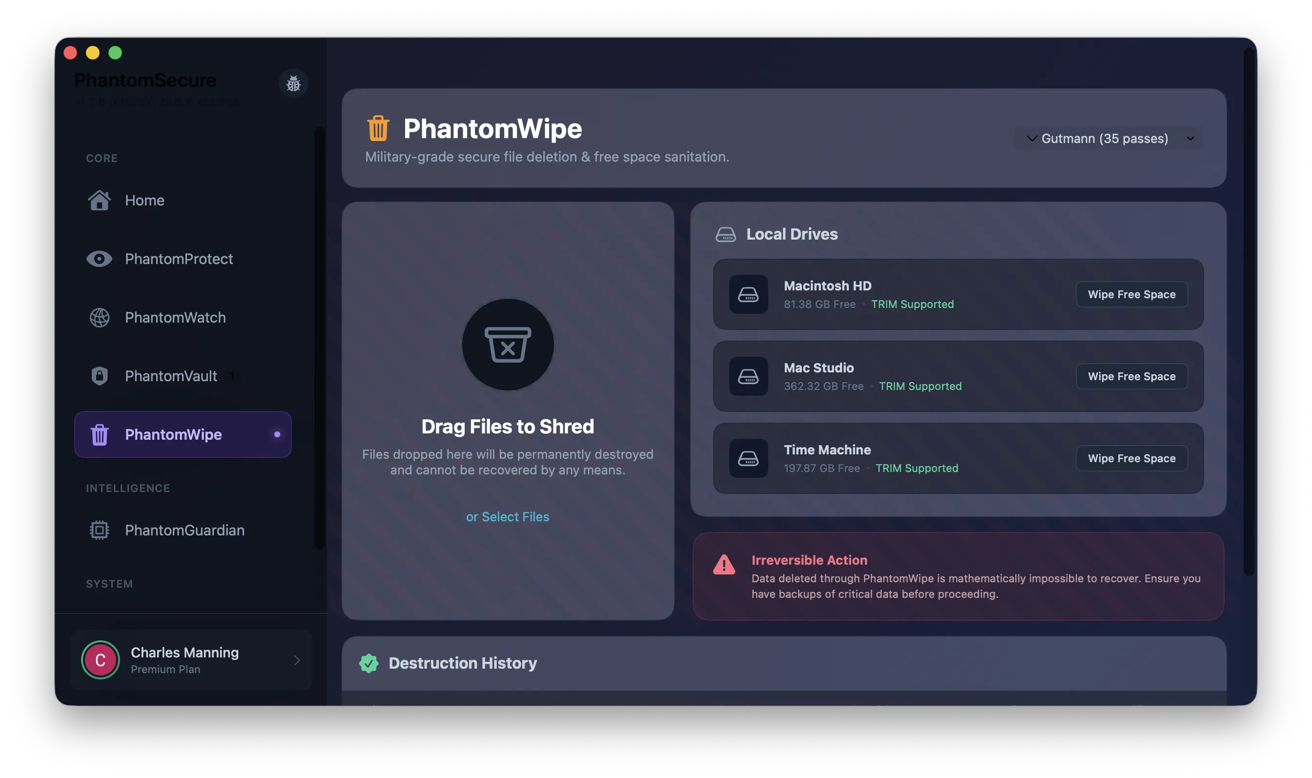 PhantomWipe Military-Grade Secure Deletion ensuring irrecoverable file erasure