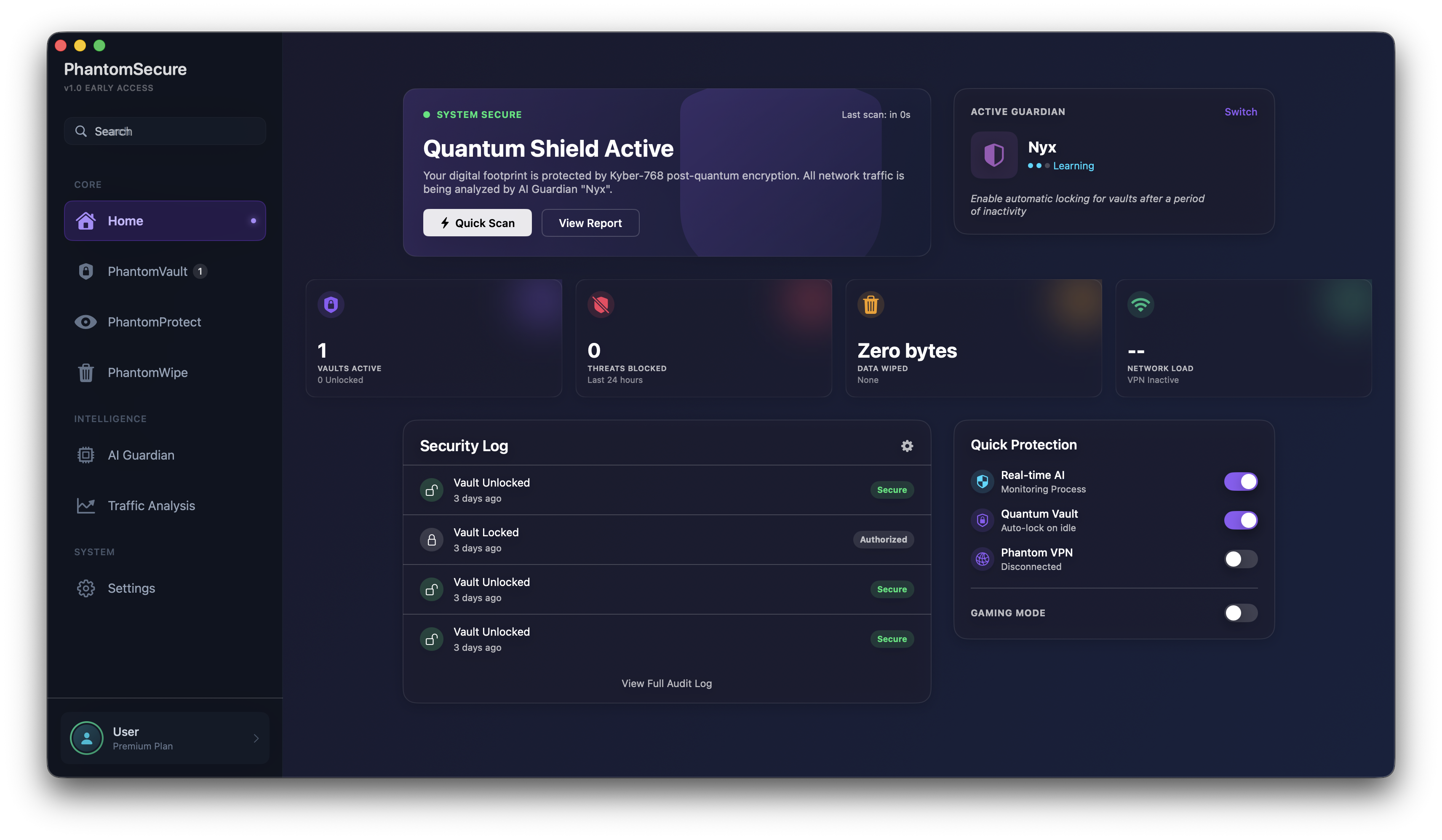 PhantomSecure Main Dashboard